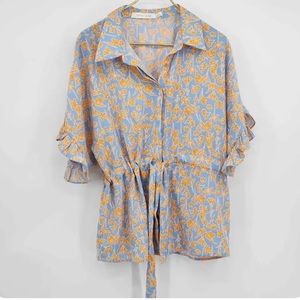 Bishop + Young Blue Polyester Orange Floral Bouse NEW CONDITION